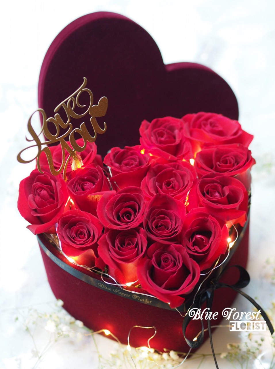 LED心形紅玫瑰花盒(附送Love插牌)