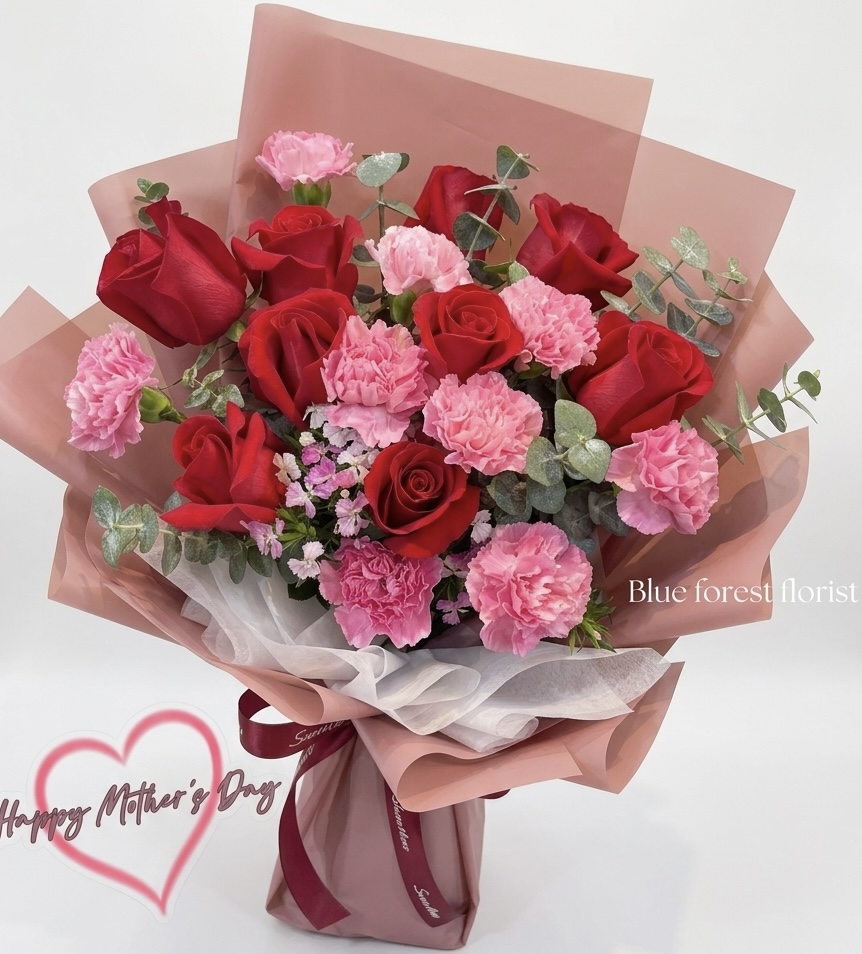 Mother's day精選-18枝玫瑰配康乃馨花束